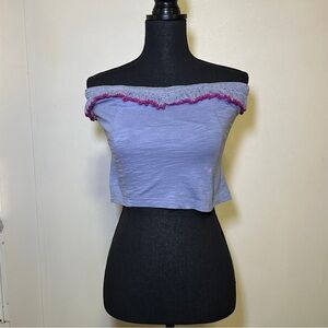 Free People Purple Float On Ruffle Off The Shoulder Crop Tube Top Lace Trim Boho